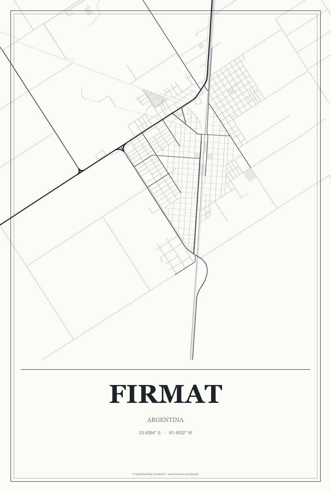 Firmat, Argentina City Map Aluminum Sign in Gallery Air style