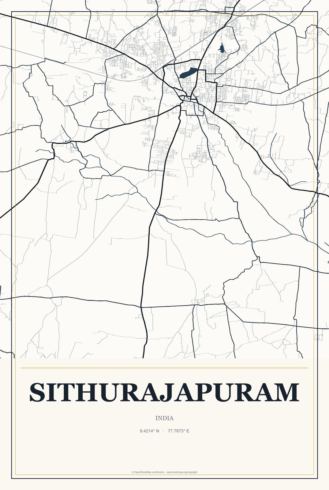 Sithurajapuram, India City Map Aluminum Sign in Citrine Modern style