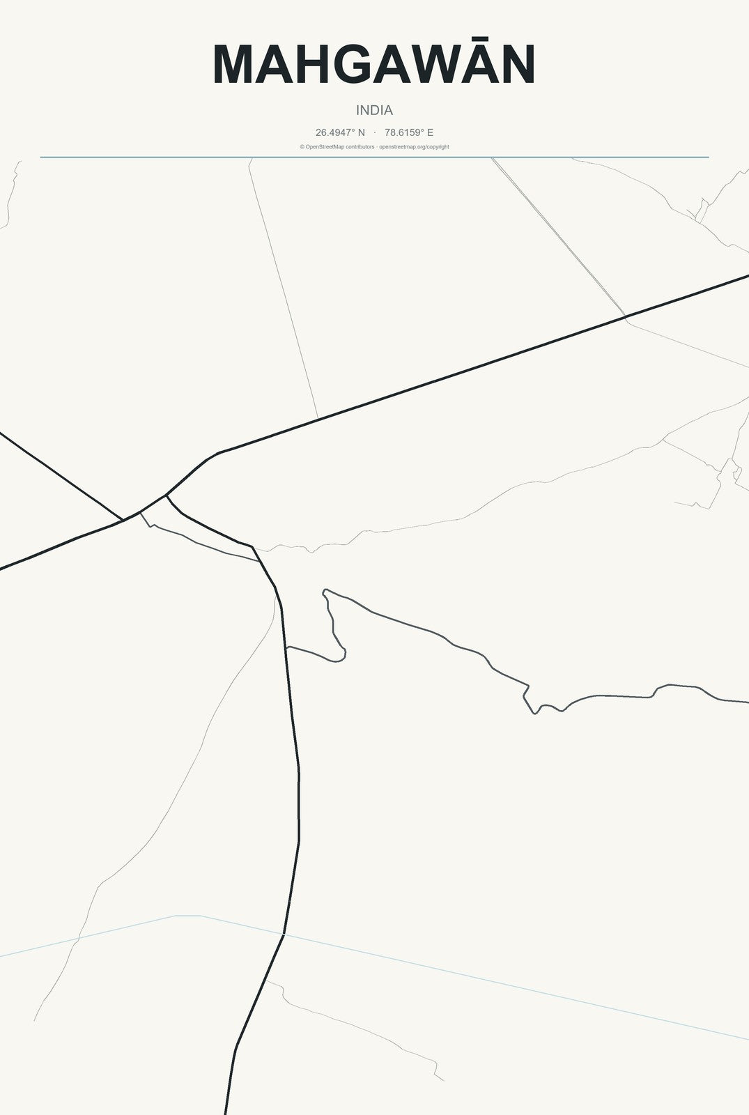 Mahgawān, India City Map Aluminum Sign in Headline Atlas style