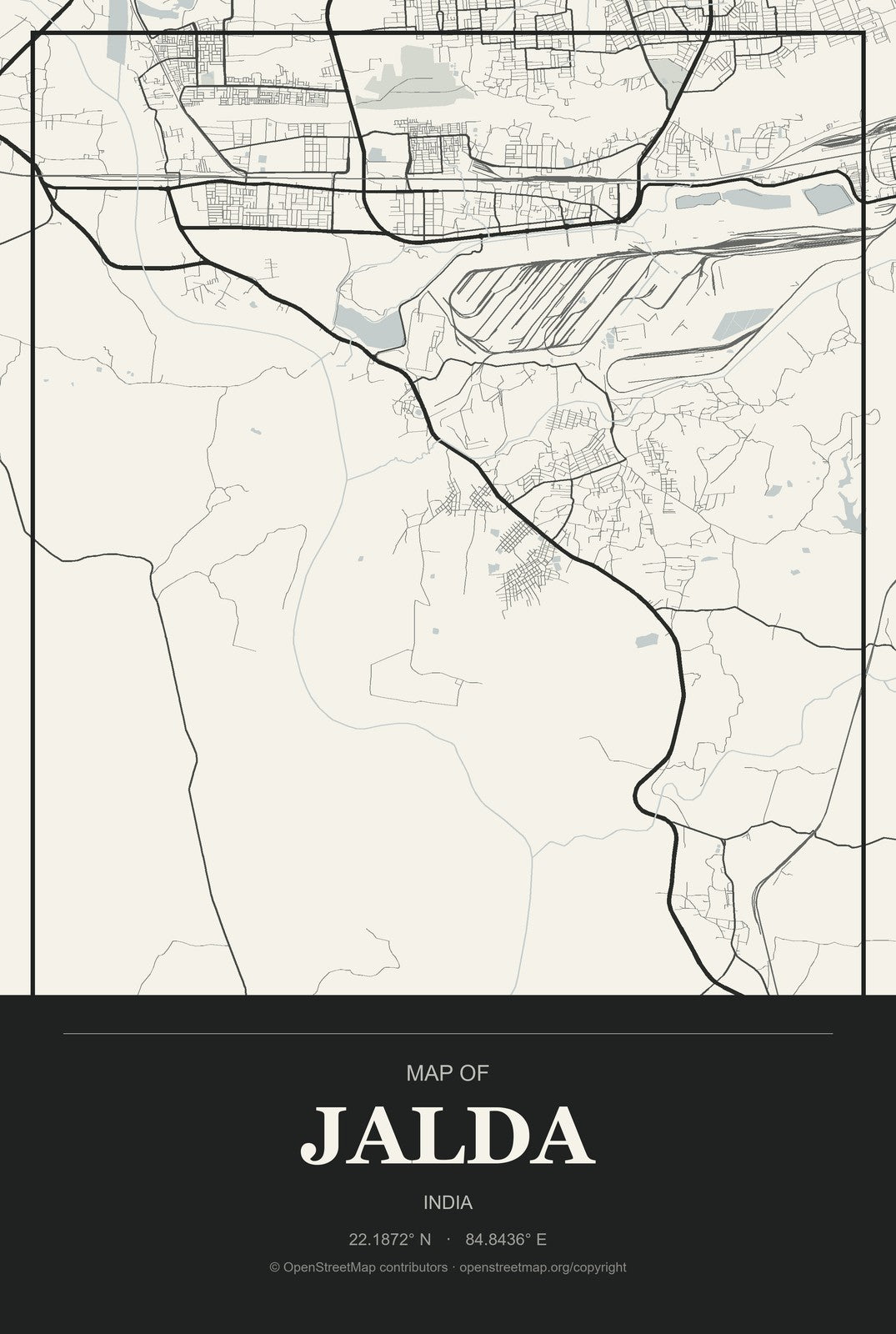 Jalda, India City Map Aluminum Sign in Museum Plaque style