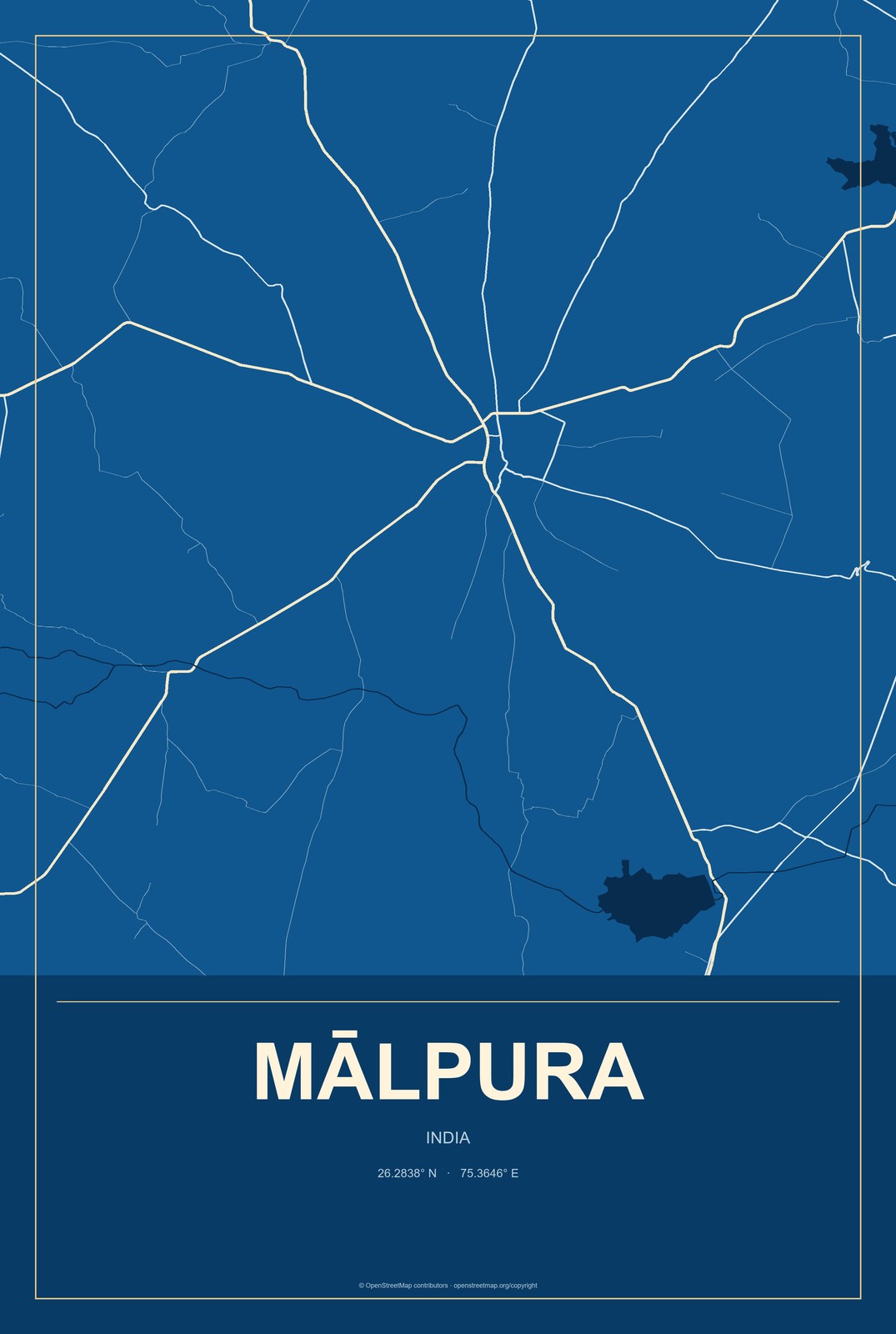 Mālpura, India City Map Aluminum Sign in Harbor Cobalt style