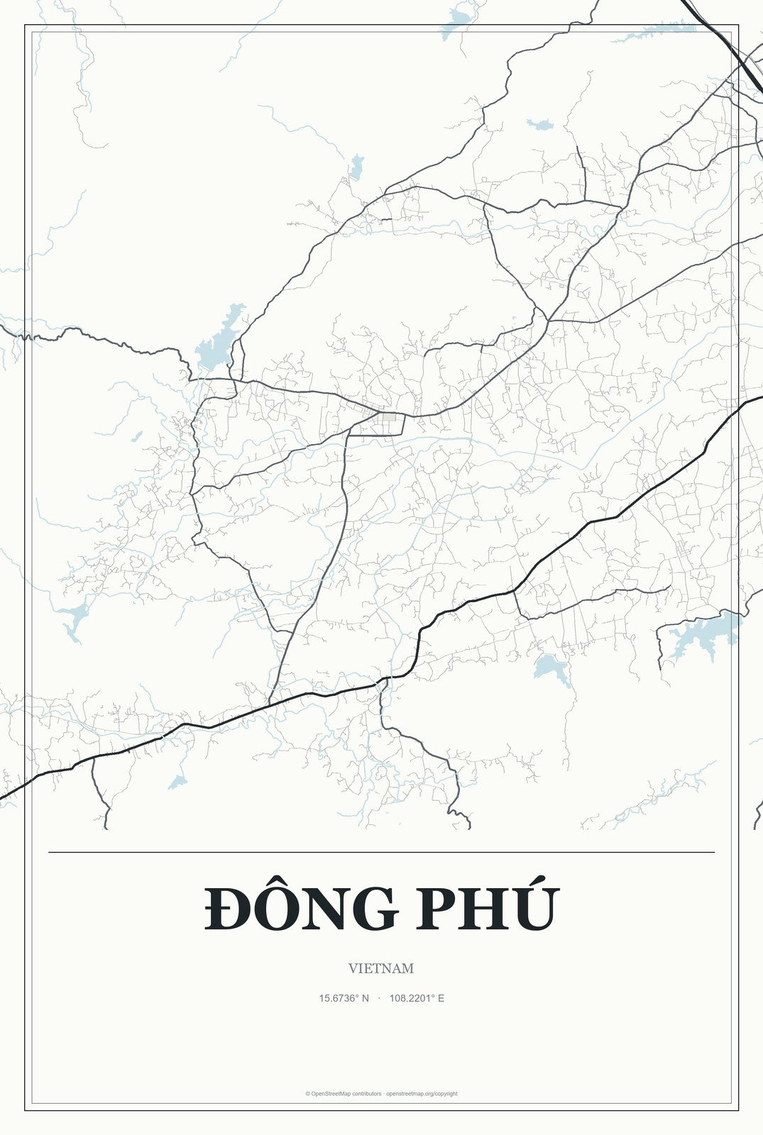 Đông Phú, Vietnam City Map Aluminum Sign in Gallery Air style