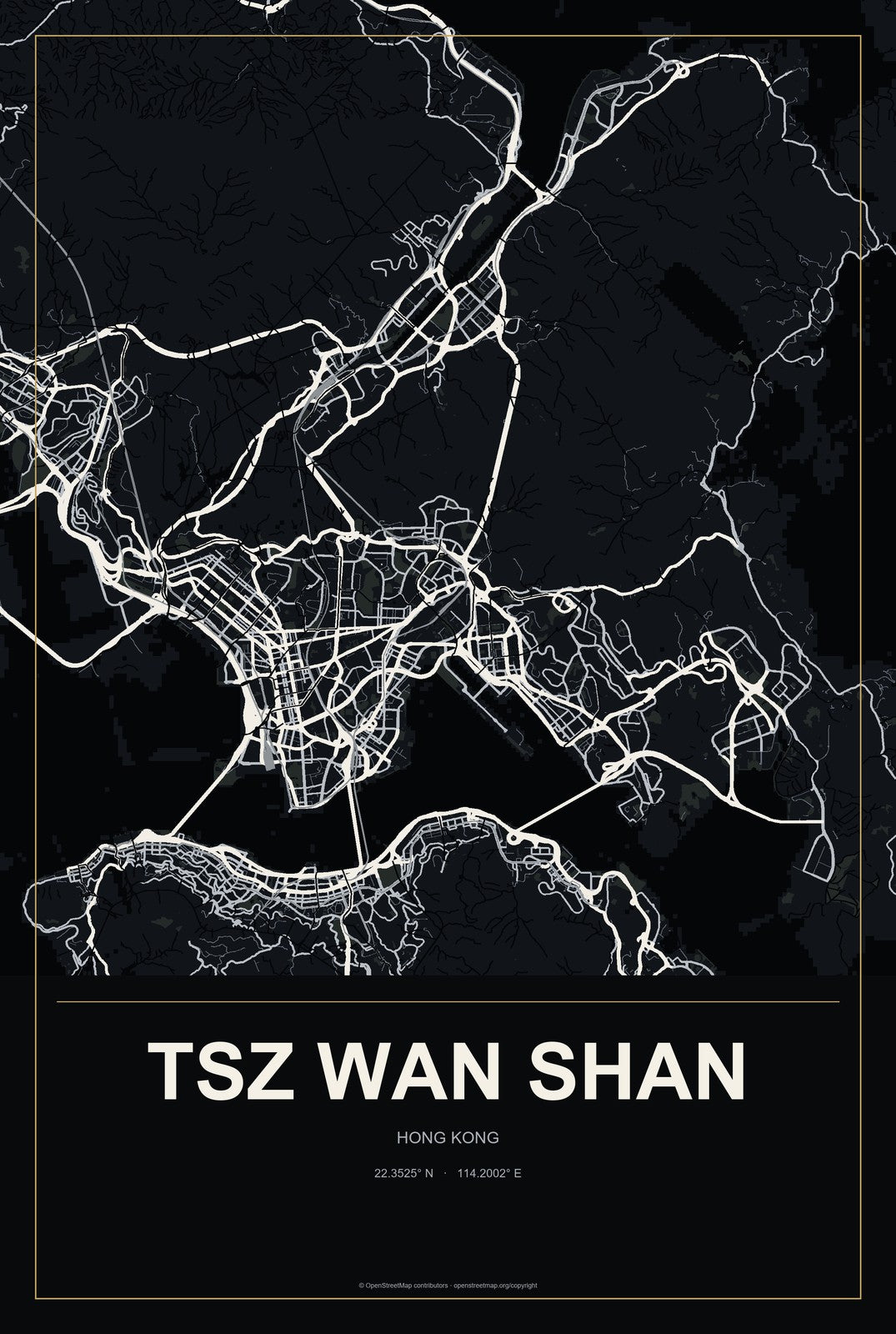 Tsz Wan Shan, Hong Kong City Map Aluminum Sign in Metropolitan Noir style