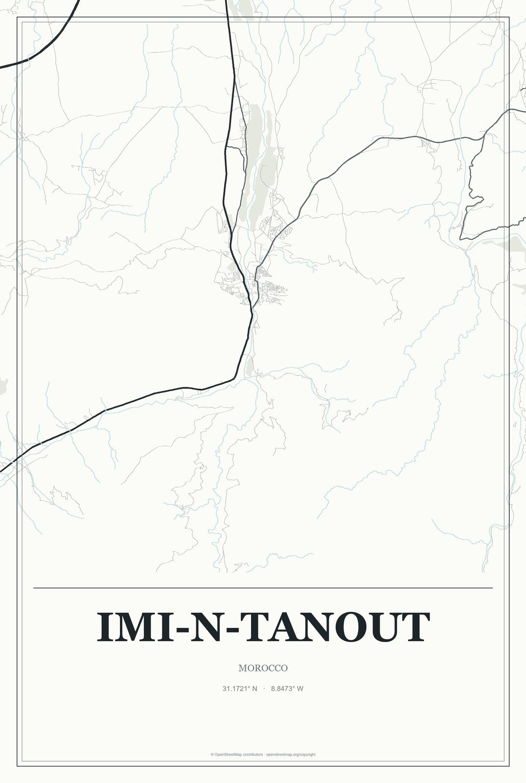 Imi-n-Tanout, Morocco City Map Aluminum Sign in Gallery Air style