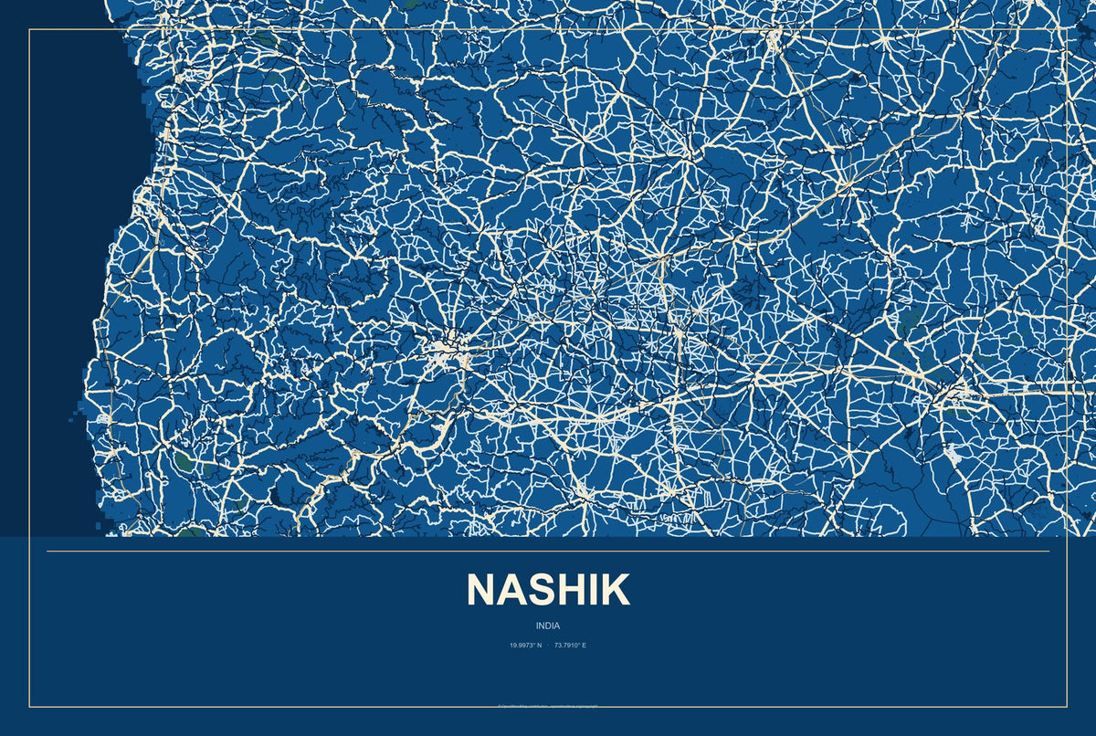 Nashik, India City Map Aluminum Sign in Harbor Cobalt style
