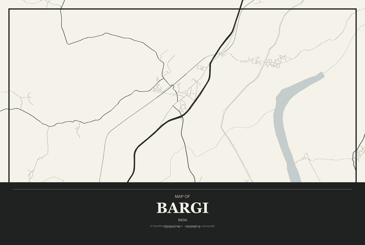 Bargi, India City Map Aluminum Sign in Museum Plaque style