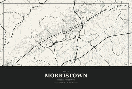 Morristown, Tennessee City Map Aluminum Sign in Museum Plaque style