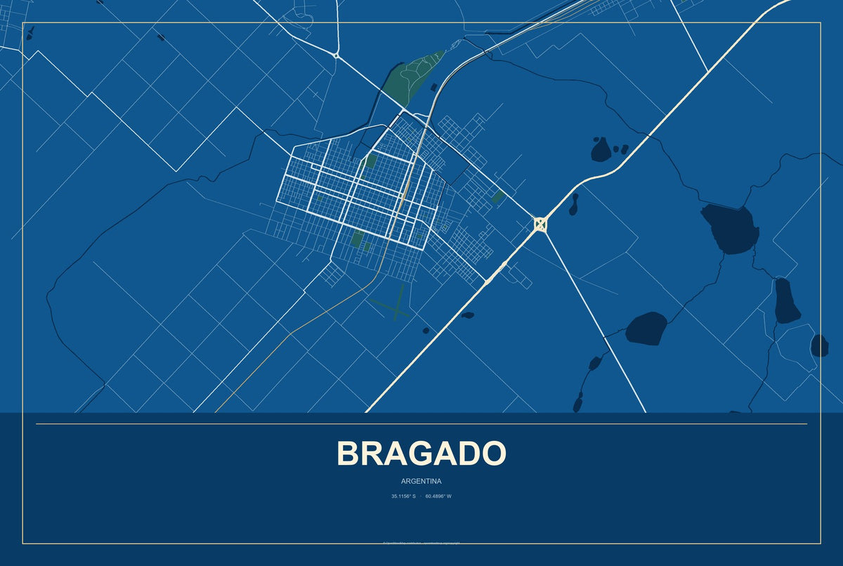 Bragado, Argentina City Map Aluminum Sign in Harbor Cobalt style