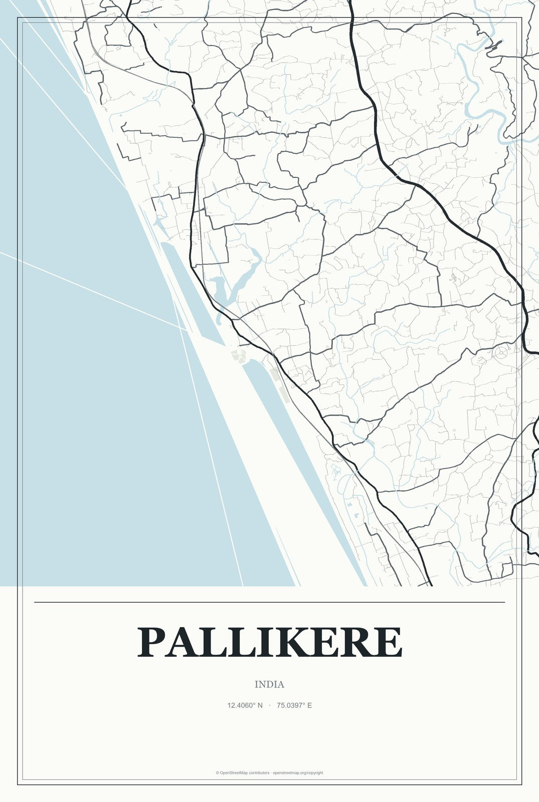 Pallikere, India City Map Aluminum Sign in Gallery Air style