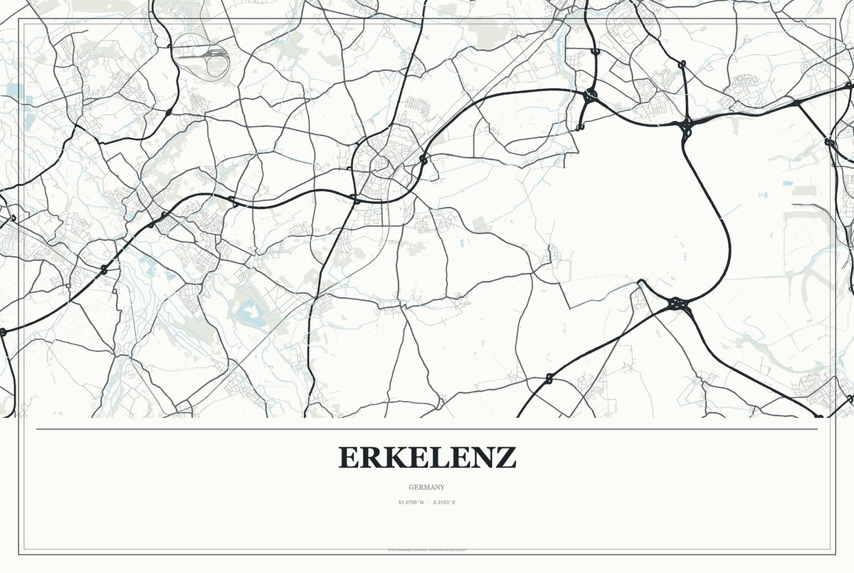 Erkelenz, Germany City Map Aluminum Sign in Gallery Air style