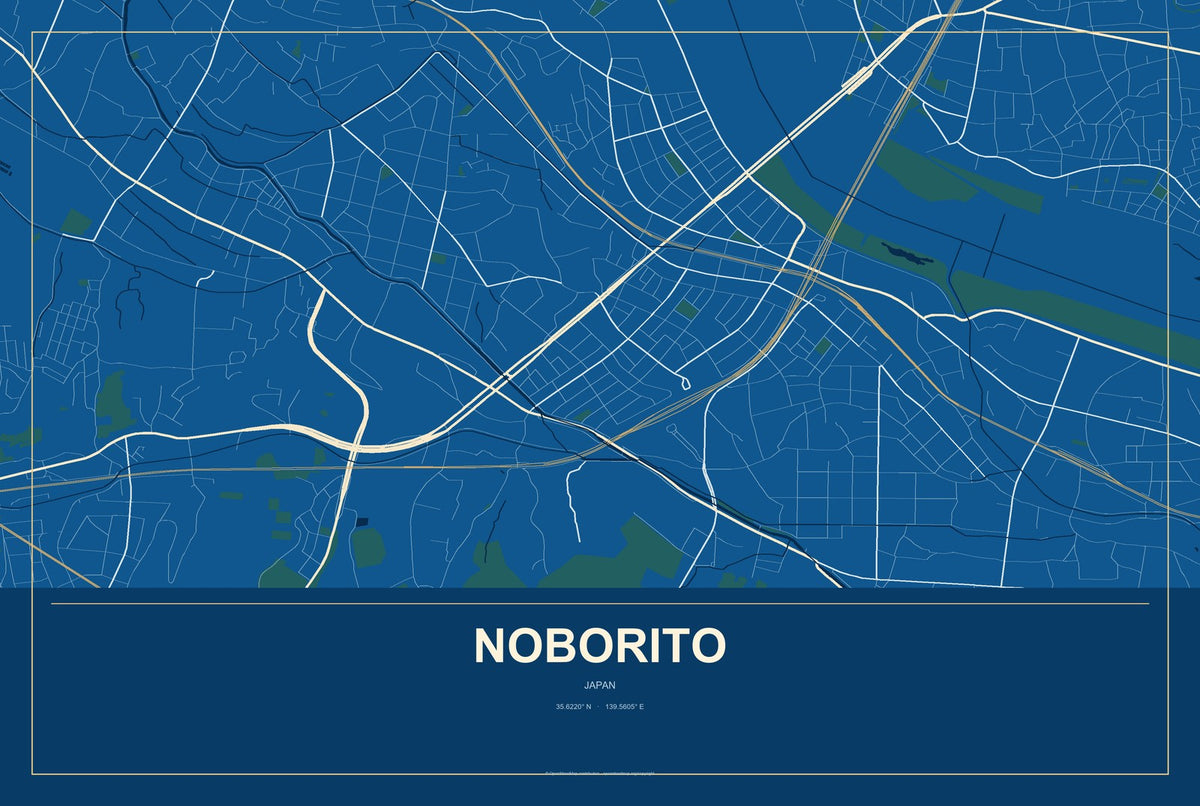 Noborito, Japan City Map Aluminum Sign in Harbor Cobalt style