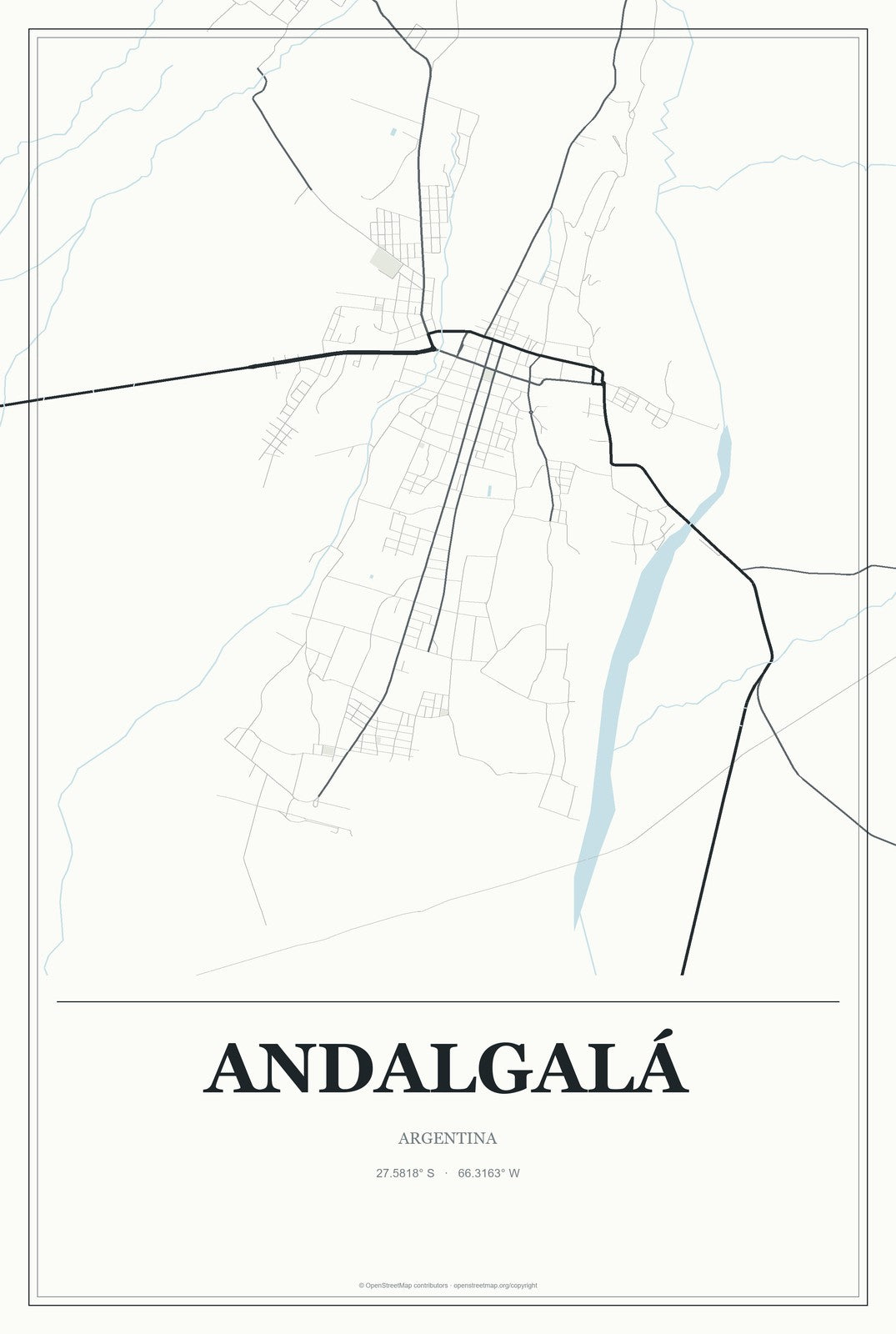 Andalgalá, Argentina City Map Aluminum Sign in Gallery Air style