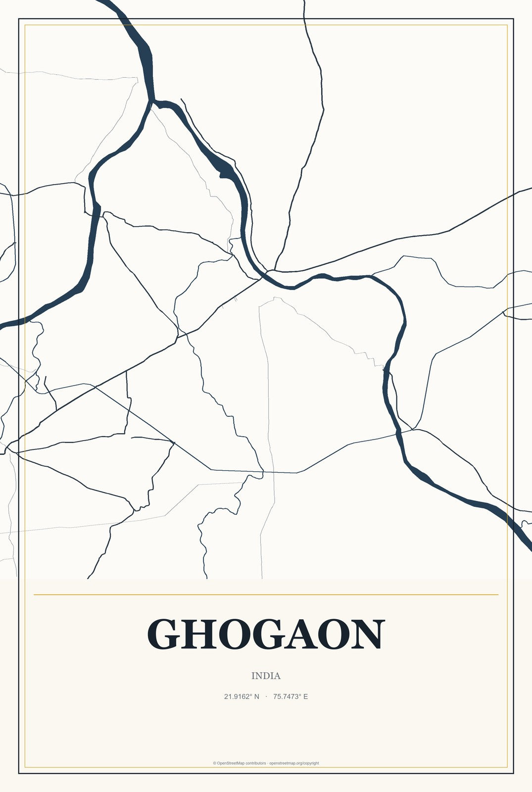 Ghogaon, India City Map Aluminum Sign in Citrine Modern style
