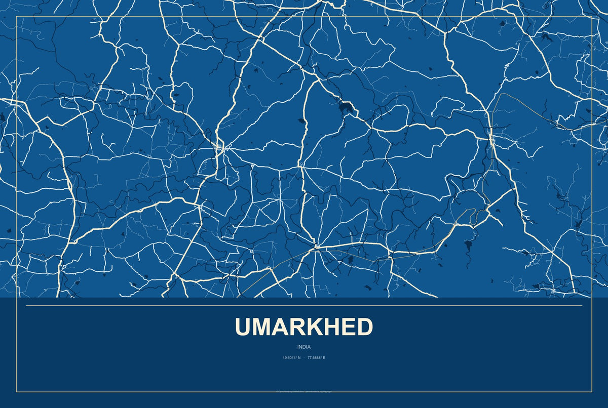 Umarkhed, India City Map Aluminum Sign in Harbor Cobalt style