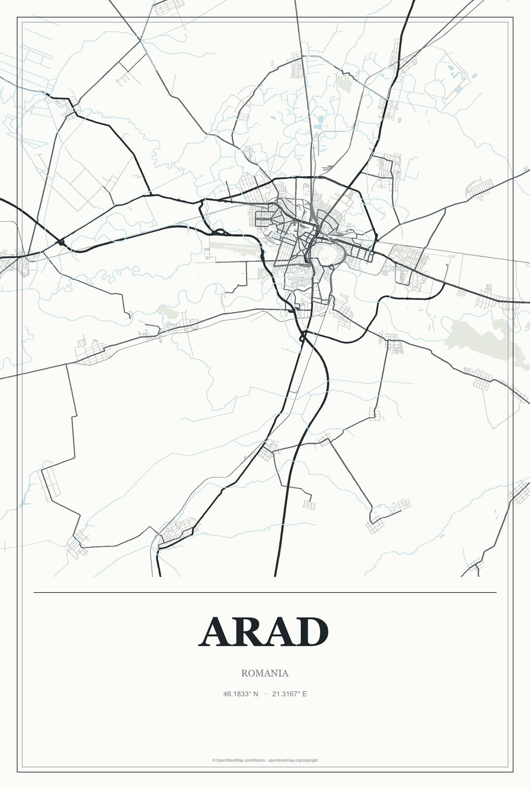 Arad, Romania City Map Aluminum Sign in Gallery Air style