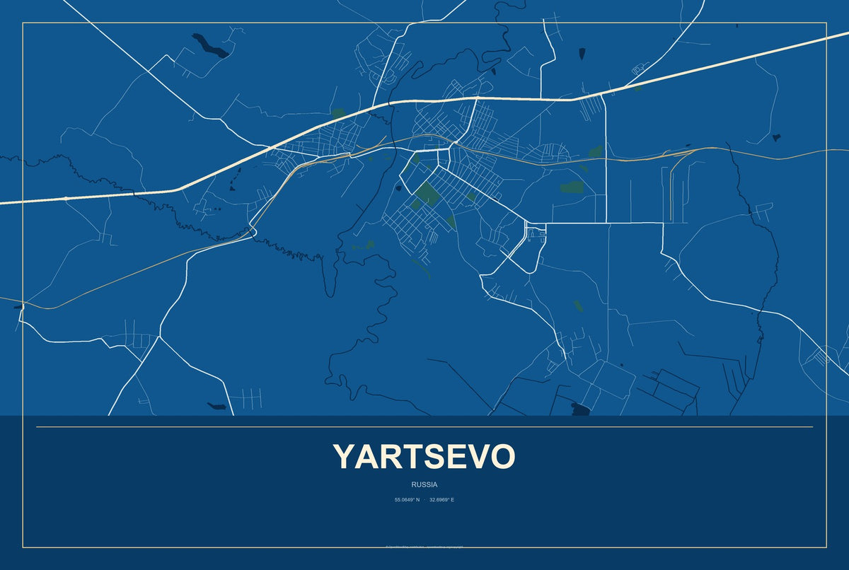 Yartsevo, Russia City Map Aluminum Sign in Harbor Cobalt style