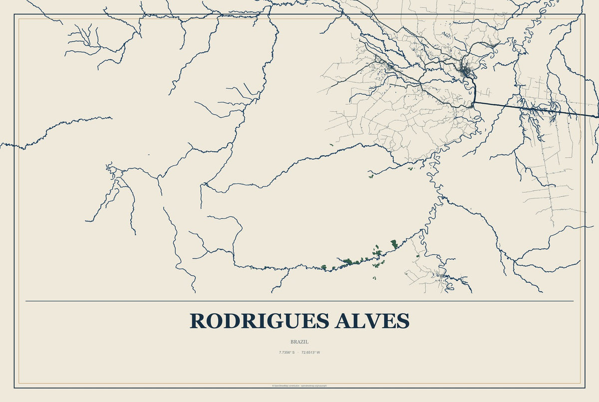 Rodrigues Alves, Brazil City Map Aluminum Sign in Coastal Cutout style