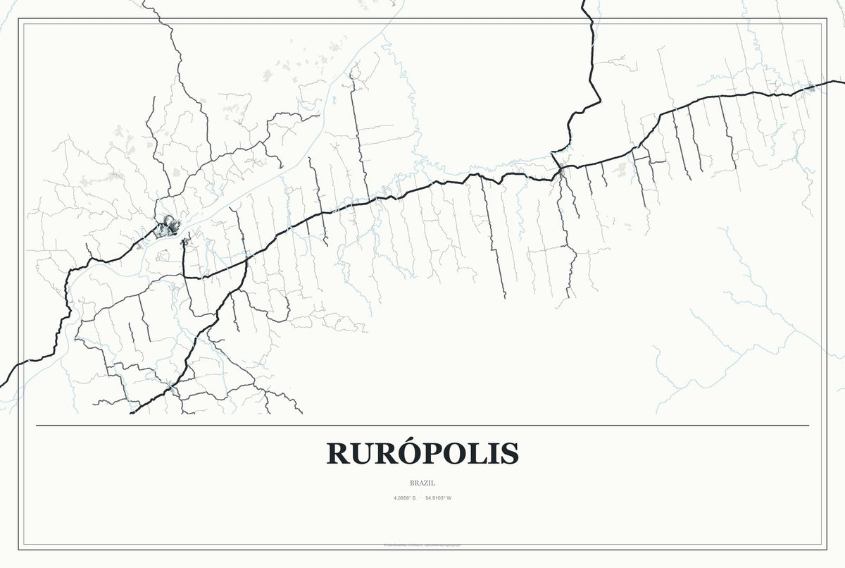 Rurópolis, Brazil City Map Aluminum Sign in Gallery Air style