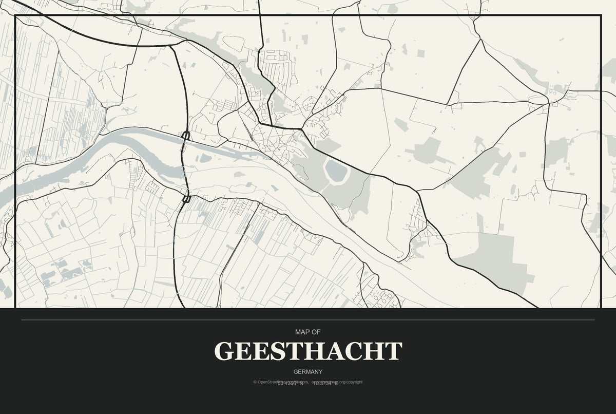 Geesthacht, Germany City Map Aluminum Sign in Museum Plaque style