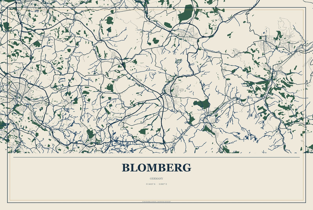 Blomberg, Germany City Map Aluminum Sign in Coastal Cutout style