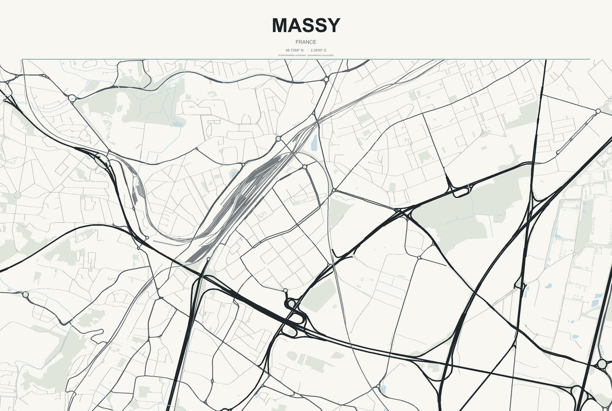 Massy, France City Map Aluminum Sign in Headline Atlas style