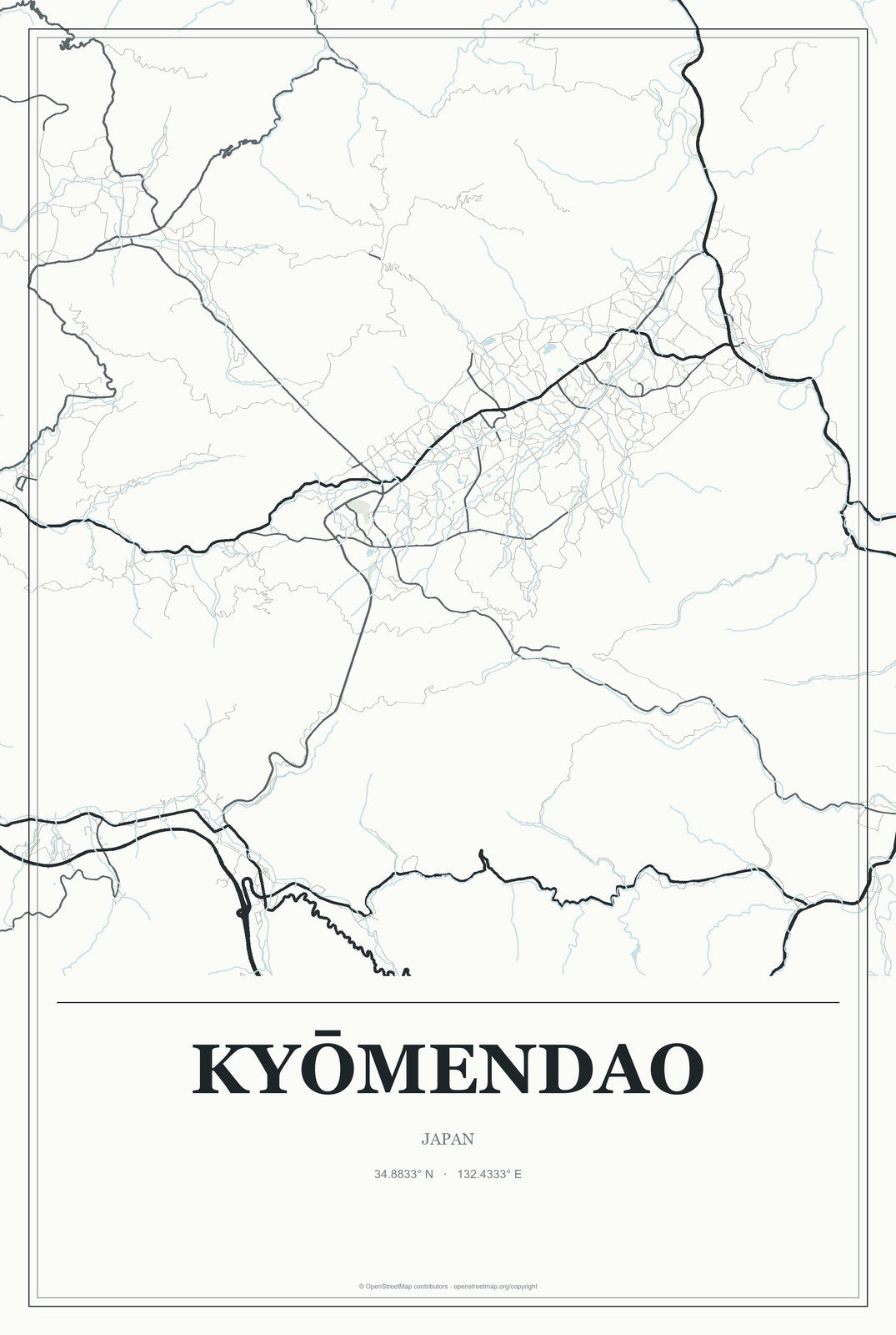 Kyōmendao, Japan City Map Aluminum Sign in Gallery Air style