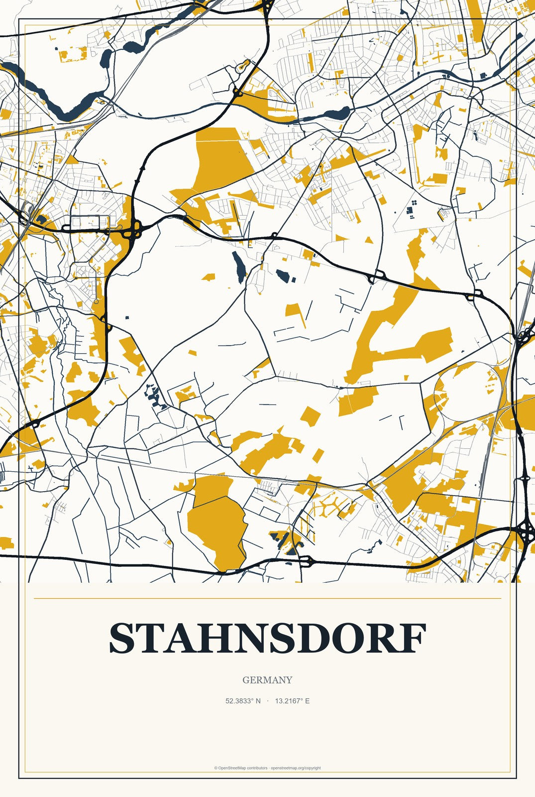 Stahnsdorf, Germany City Map Aluminum Sign in Citrine Modern style