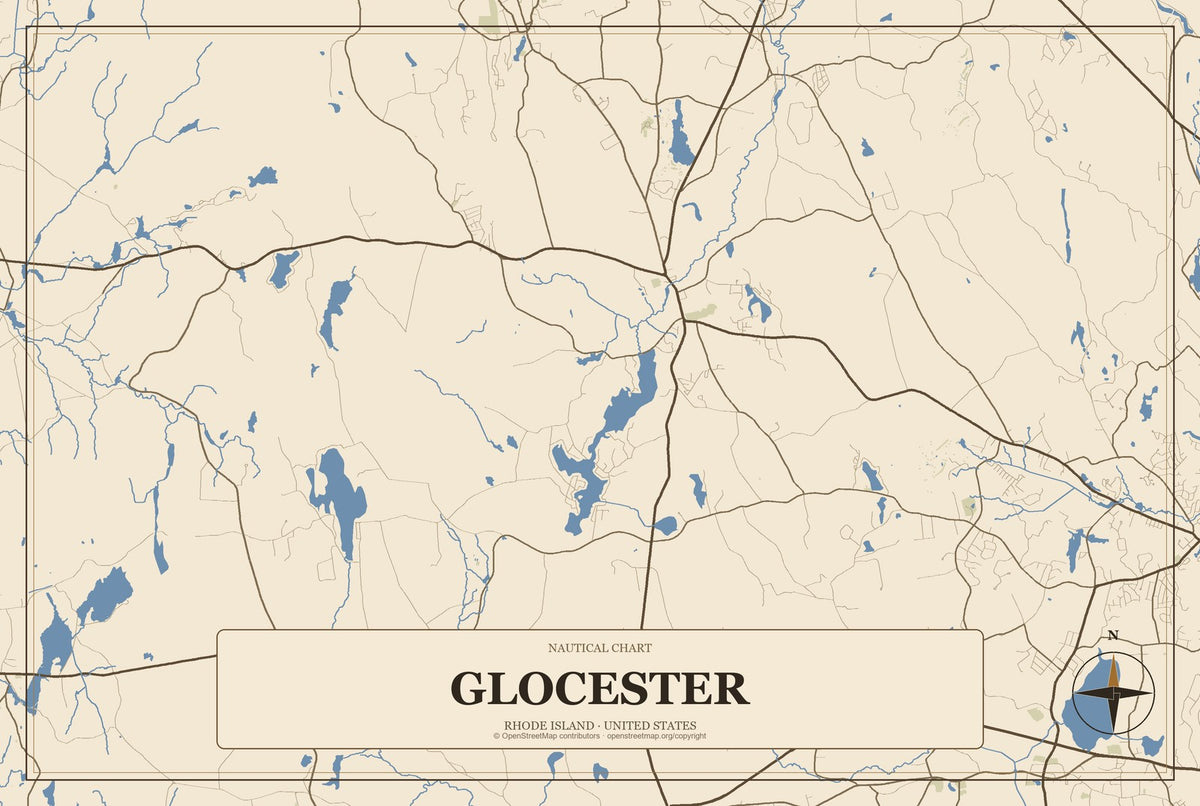 Glocester, Rhode Island City Map Aluminum Sign in Heritage Nautical style