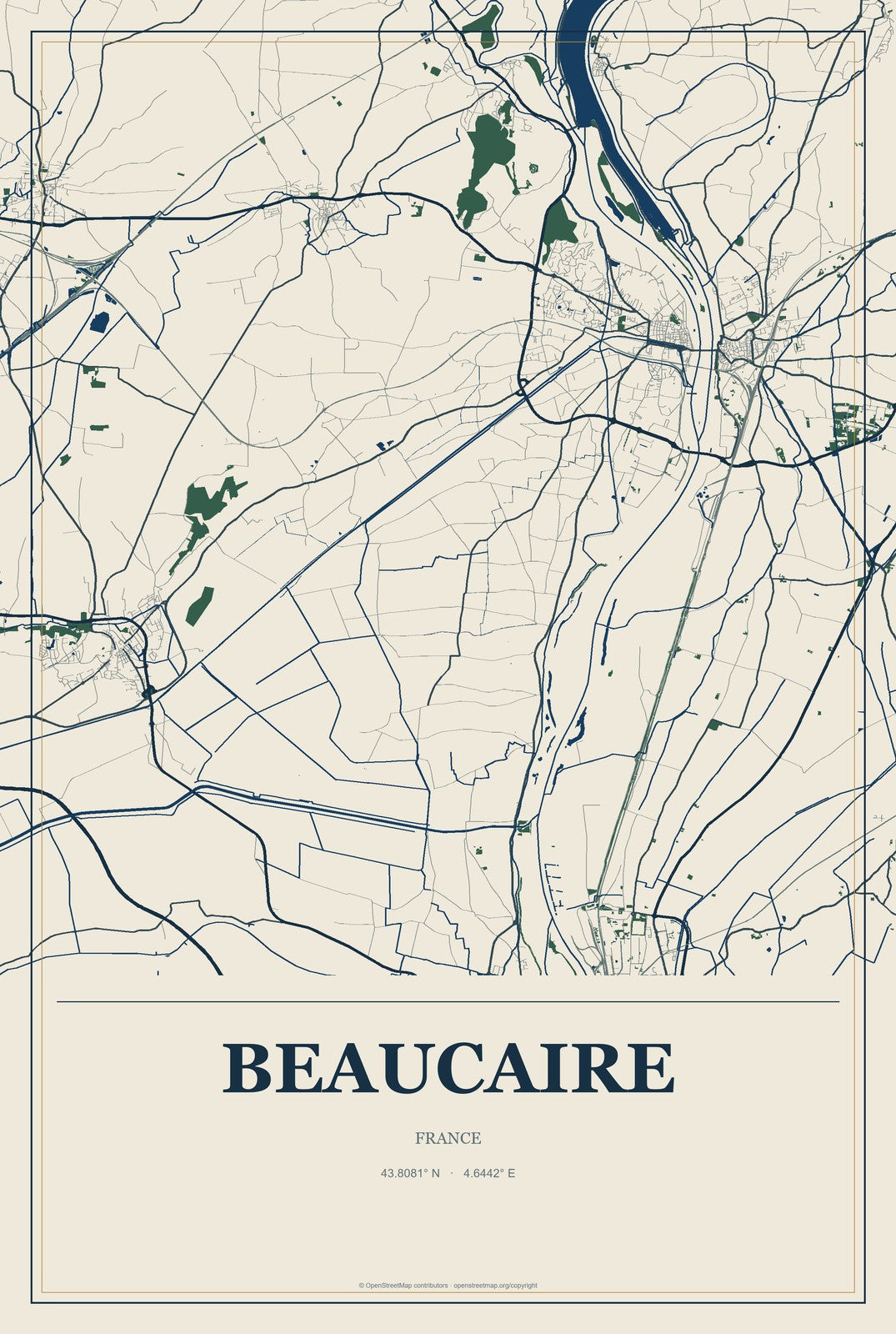 Beaucaire, France City Map Aluminum Sign in Coastal Cutout style