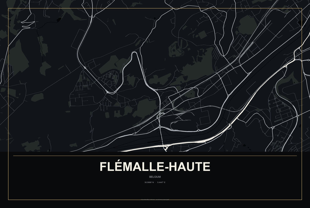 Flémalle-Haute, Belgium City Map Aluminum Sign in Metropolitan Noir style