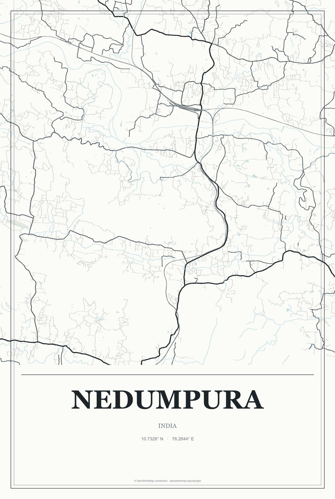 Nedumpura, India City Map Aluminum Sign in Gallery Air style