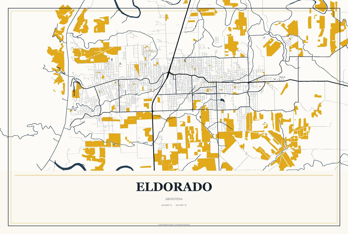 Eldorado, Argentina City Map Aluminum Sign in Citrine Modern style