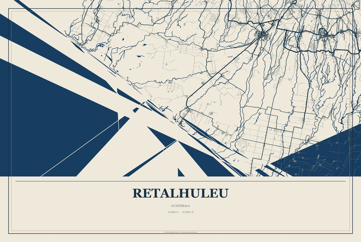 Retalhuleu, Guatemala City Map Aluminum Sign in Coastal Cutout style