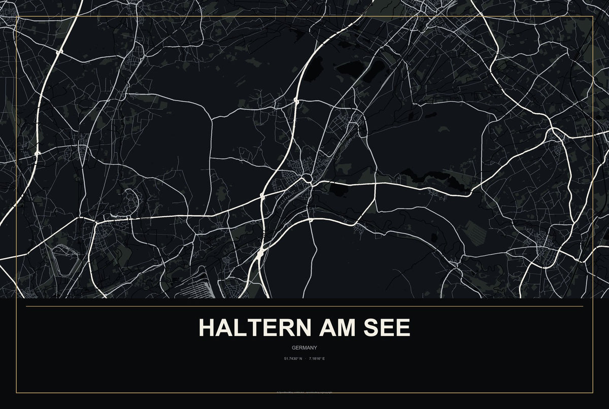 Haltern am See, Germany City Map Aluminum Sign in Metropolitan Noir style