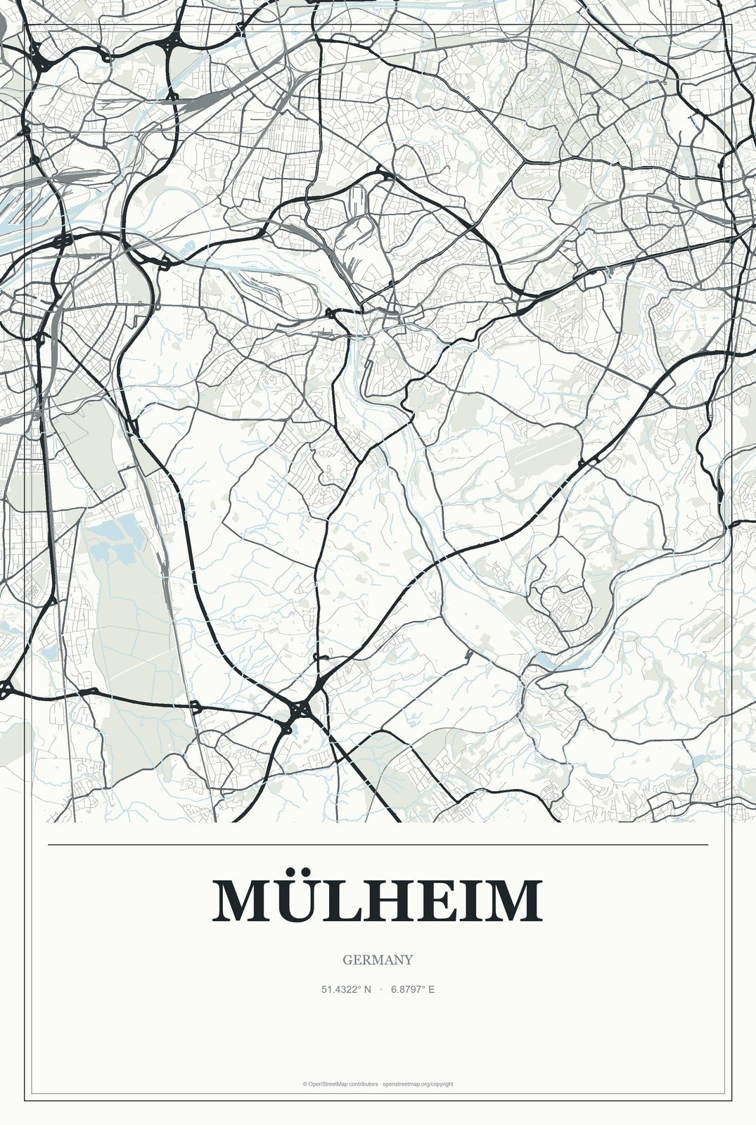Mülheim, Germany City Map Aluminum Sign in Gallery Air style