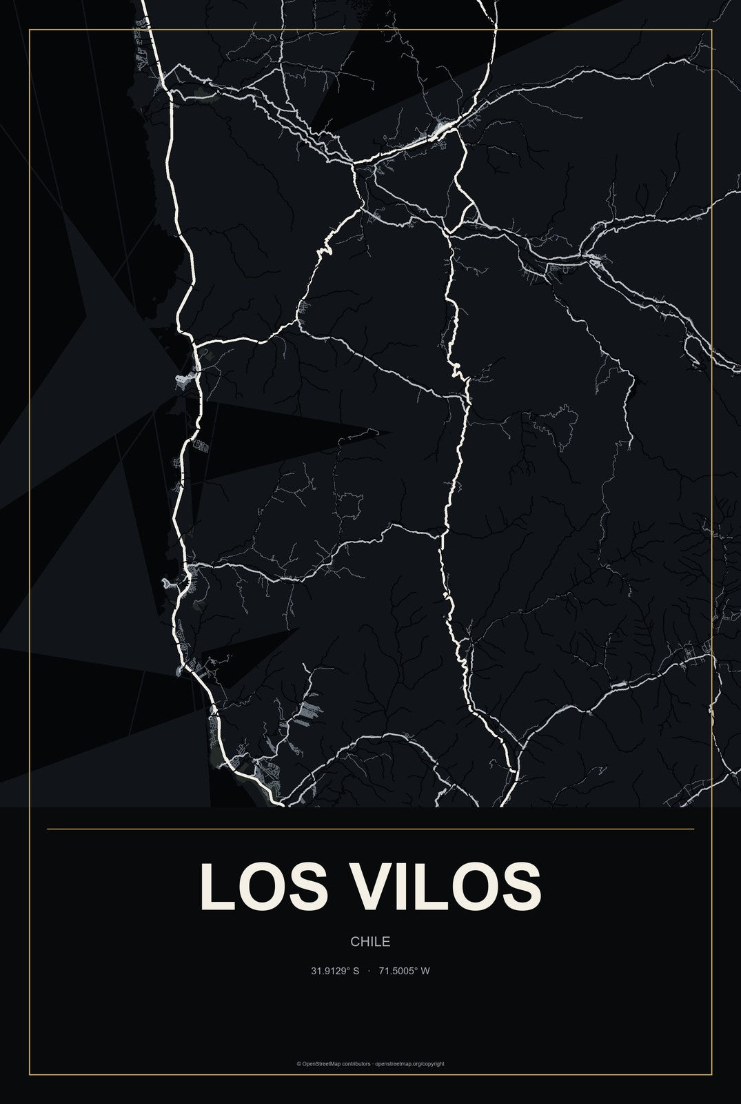 Los Vilos, Chile City Map Aluminum Sign in Metropolitan Noir style