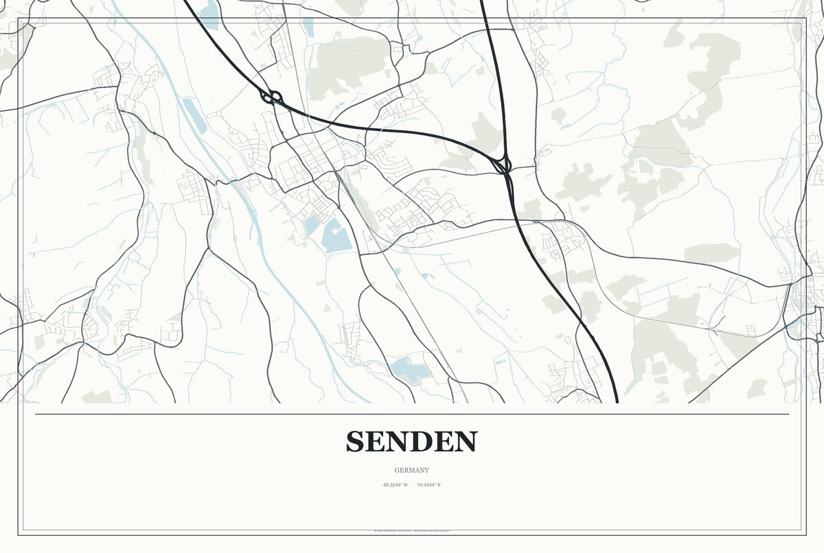 Senden, Bavaria, Germany City Map Aluminum Sign in Gallery Air style