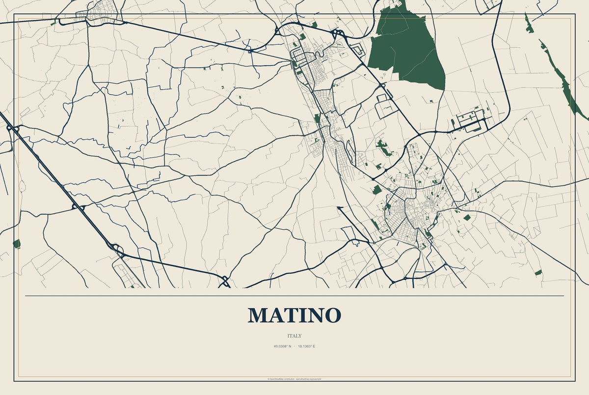 Matino, Italy City Map Aluminum Sign in Coastal Cutout style