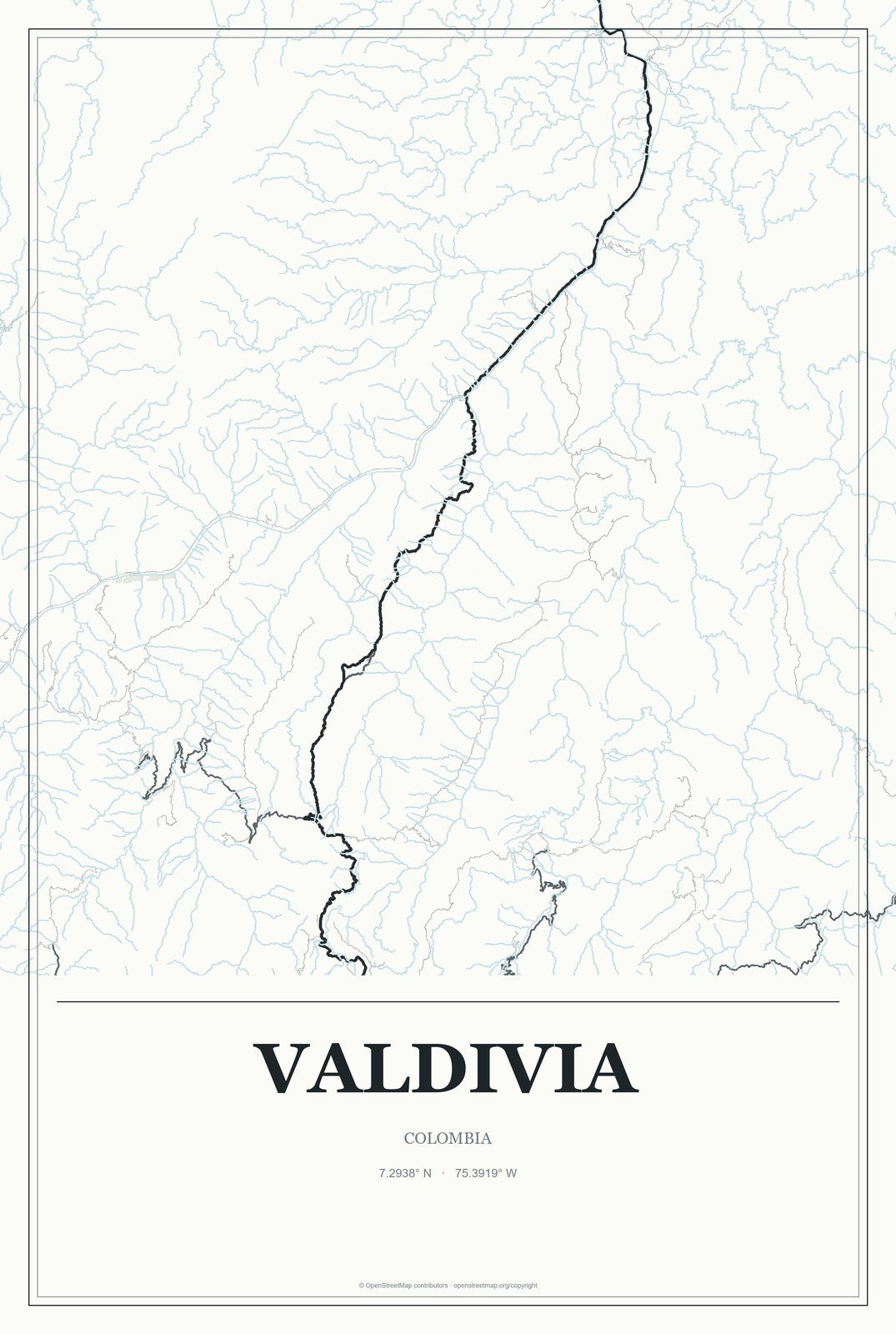 Valdivia, Colombia City Map Aluminum Sign in Gallery Air style