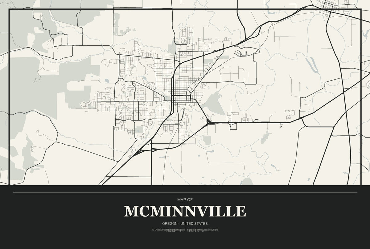 McMinnville, Oregon City Map Aluminum Sign in Museum Plaque style