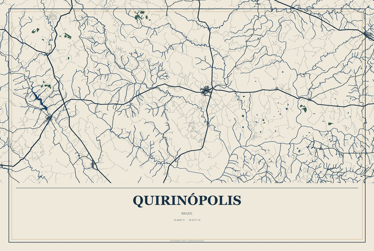 Quirinópolis, Brazil City Map Aluminum Sign in Coastal Cutout style