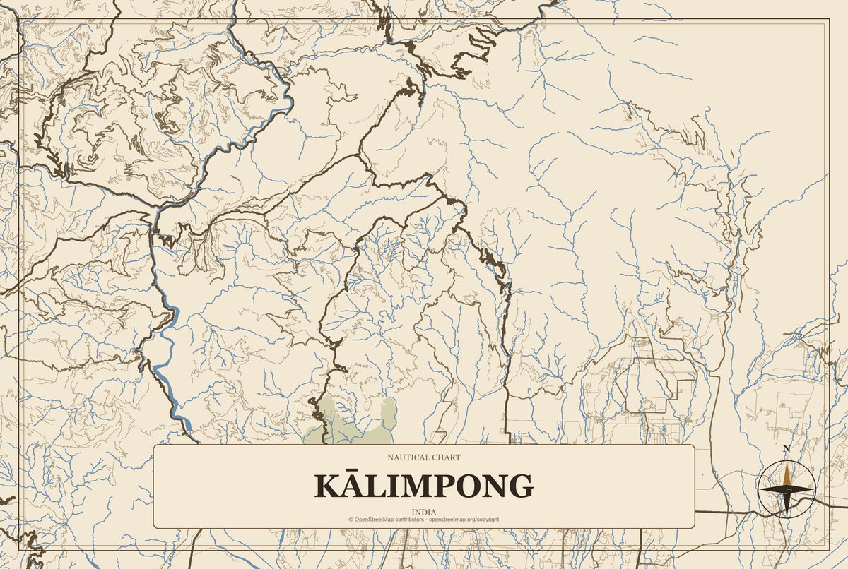 Kālimpong, India City Map Aluminum Sign in Heritage Nautical style