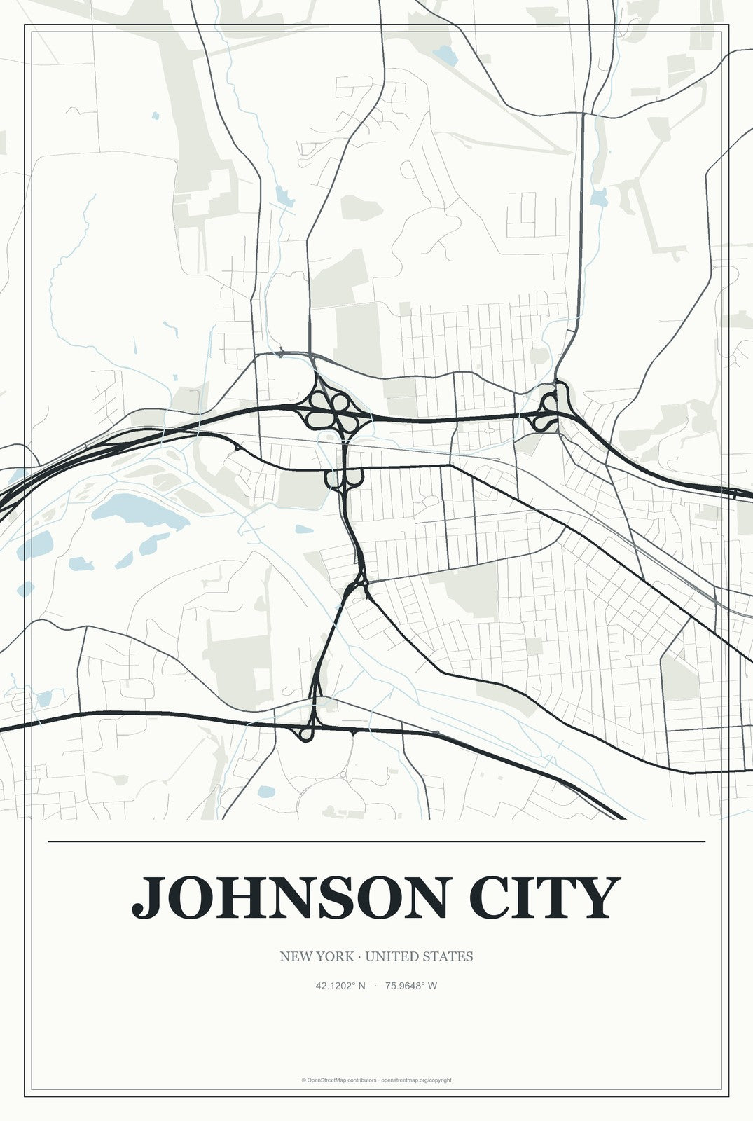 Johnson City, New York City Map Aluminum Sign in Gallery Air style