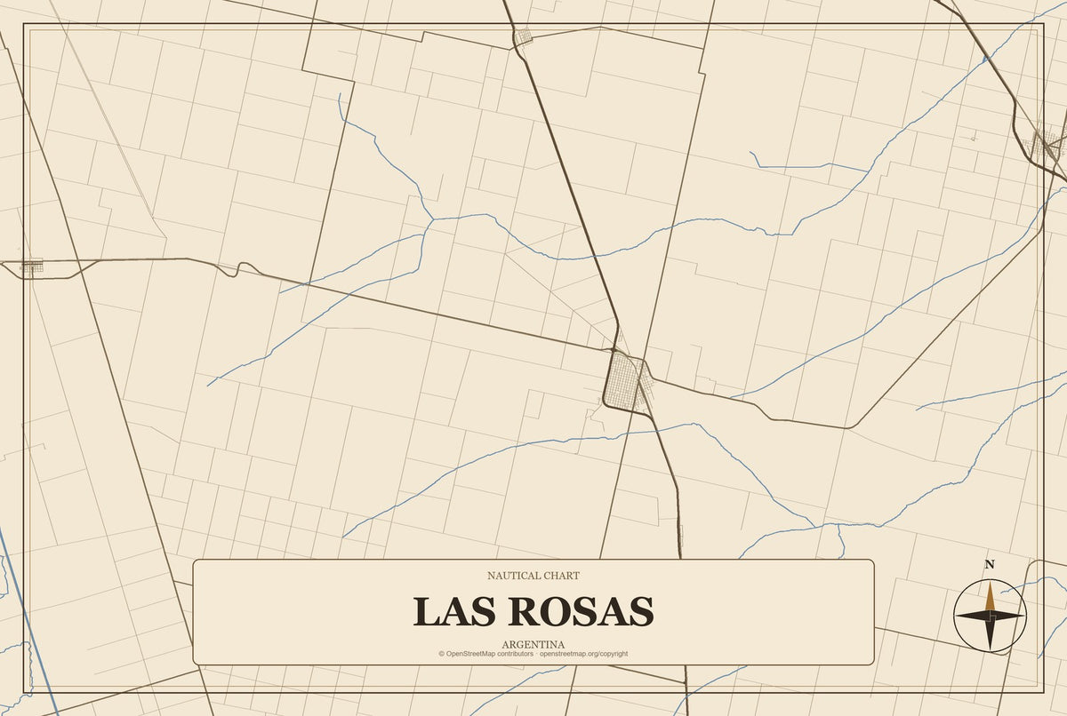 Las Rosas, Argentina City Map Aluminum Sign in Heritage Nautical style