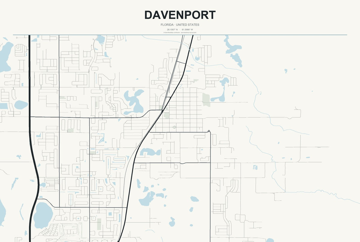 Davenport, Florida City Map Aluminum Sign in Headline Atlas style