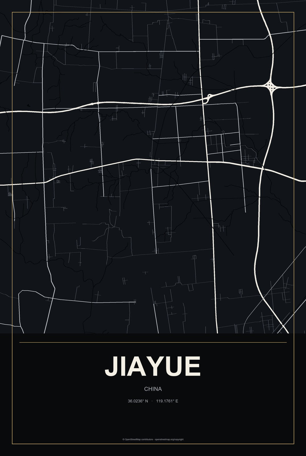 Jiayue, China City Map Aluminum Sign in Metropolitan Noir style