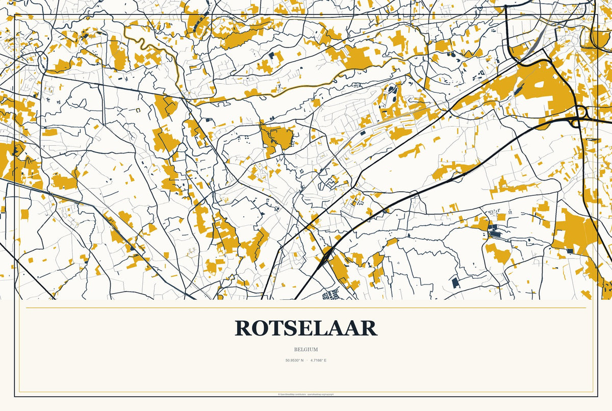 Rotselaar, Belgium City Map Aluminum Sign in Citrine Modern style