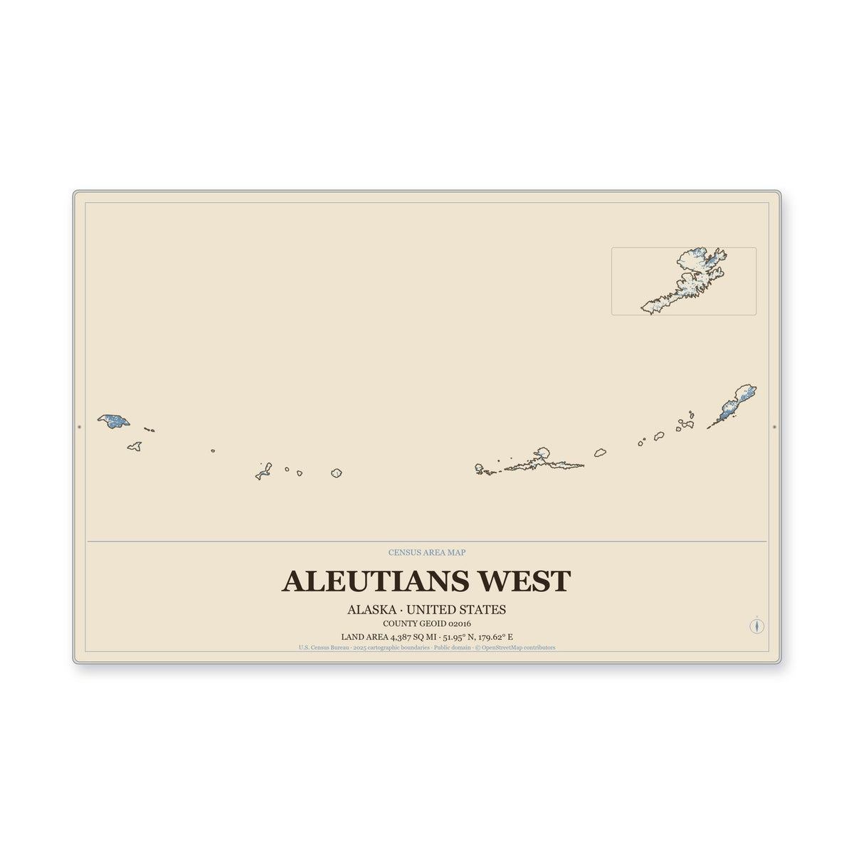 Aleutians West Census Area, Alaska Map Aluminum Sign in Heritage Nautical style