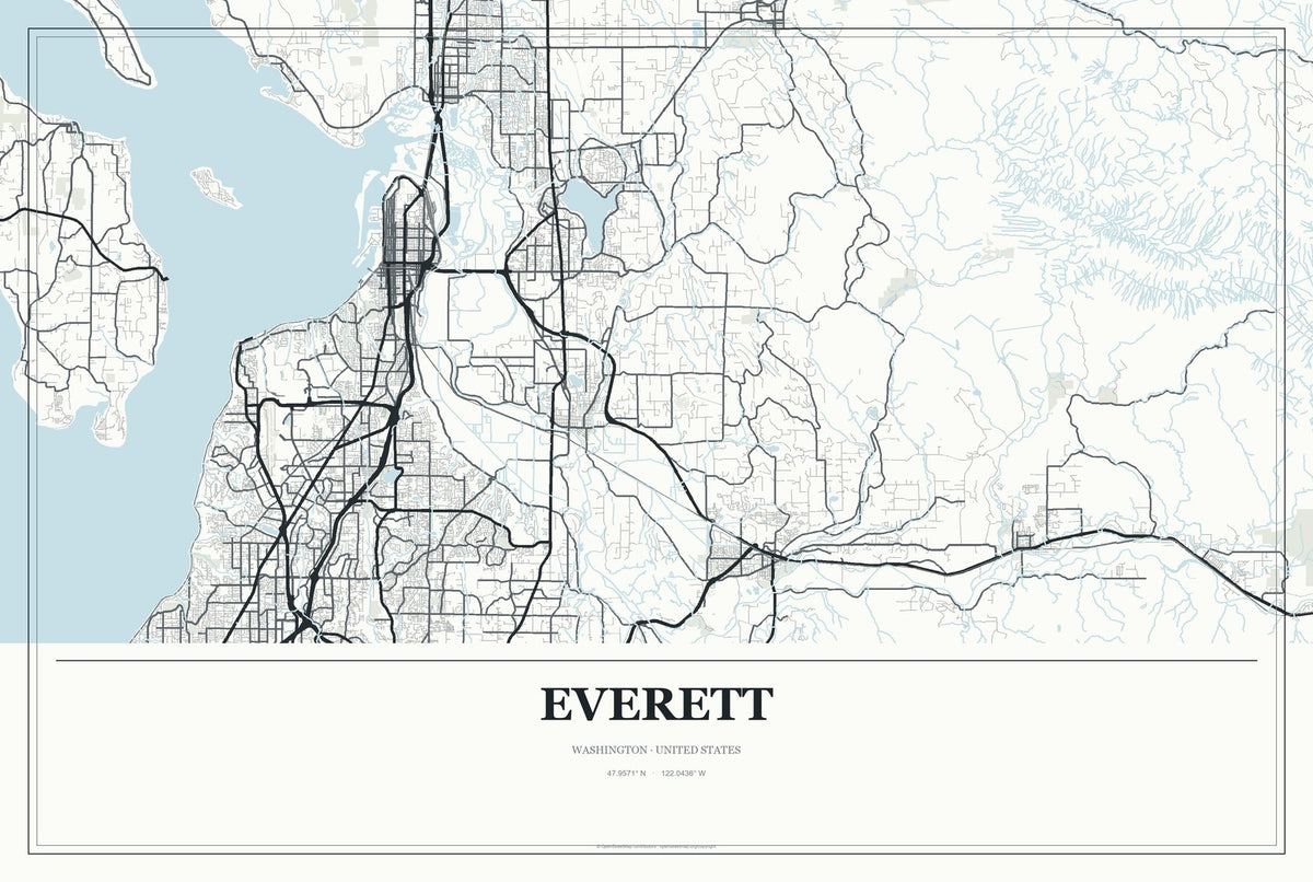 Everett, Washington City Map Aluminum Sign in Gallery Air style