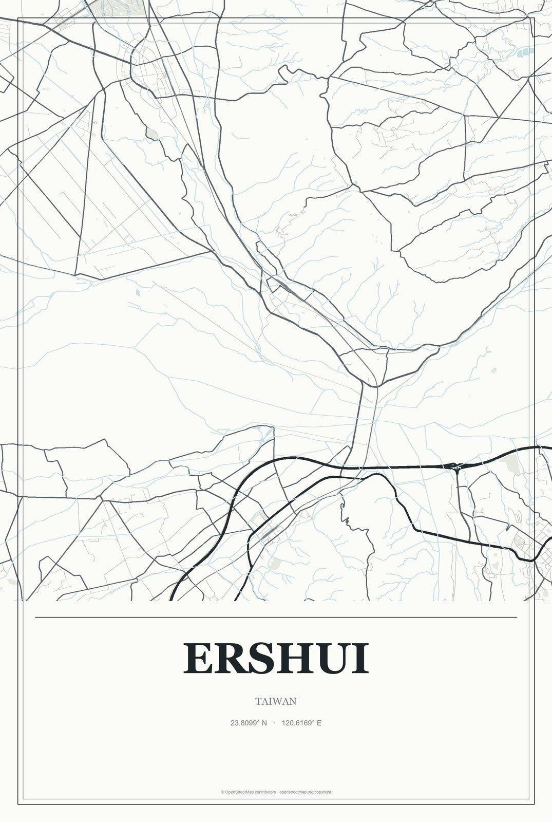 Ershui, Taiwan City Map Aluminum Sign in Gallery Air style